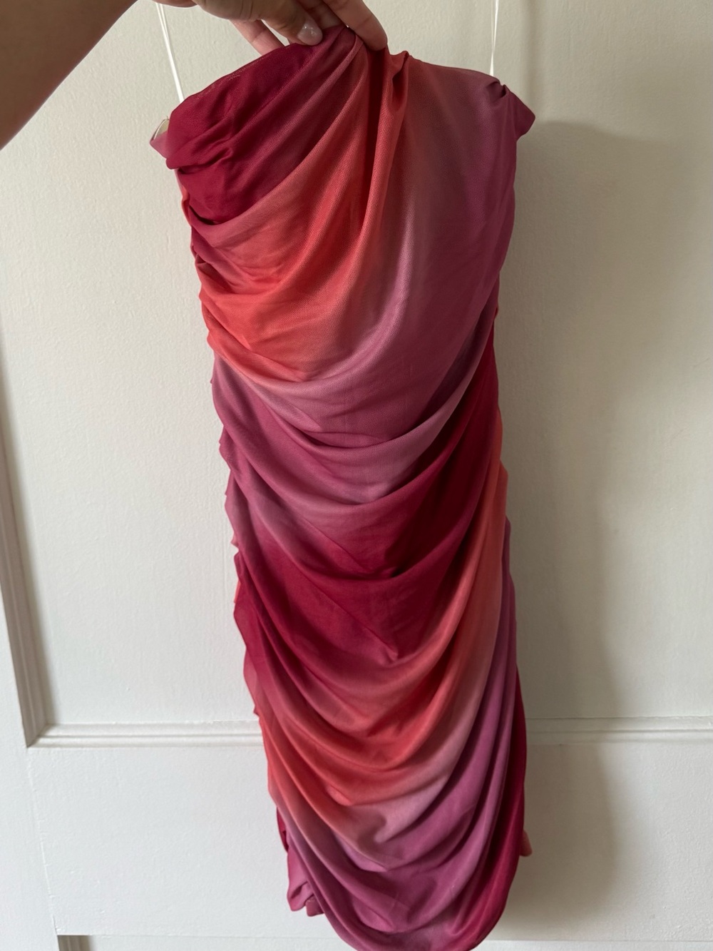 Hello Molly Strapless Ombre Pink to Red Ruched Mini Dress